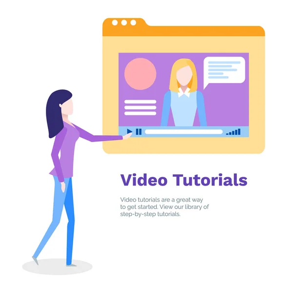 Tutoriales en video para estudiantes que estudian póster en línea — Archivo Imágenes Vectoriales