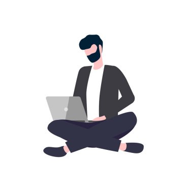 Bağdaş kurup Laptop vektör ile oturan kişi