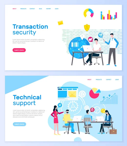 Sicurezza delle transazioni e pagine di supporto tecnico — Vettoriale Stock