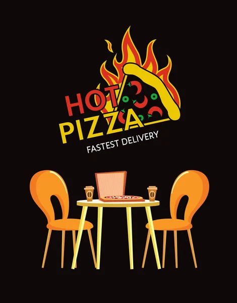 Varm Pizza snabbaste leverans, Pizzeria rätter logotyp — Stock vektor