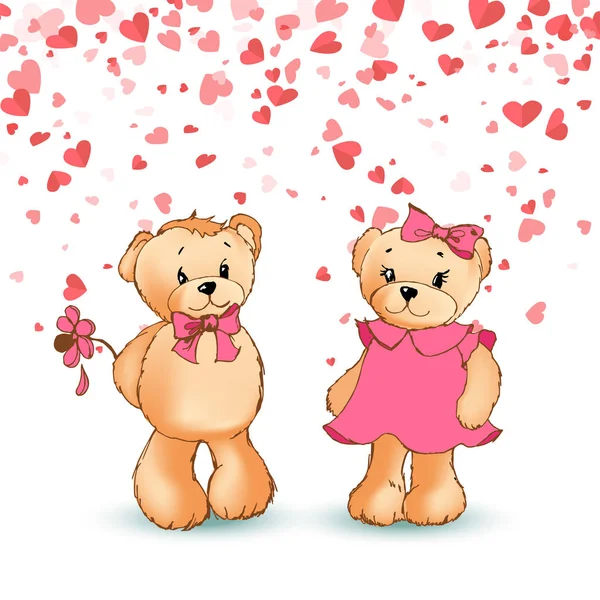 Brinquedos de ursos com arcos cor-de-rosa, Valentine Day Vector — Vetor de Stock