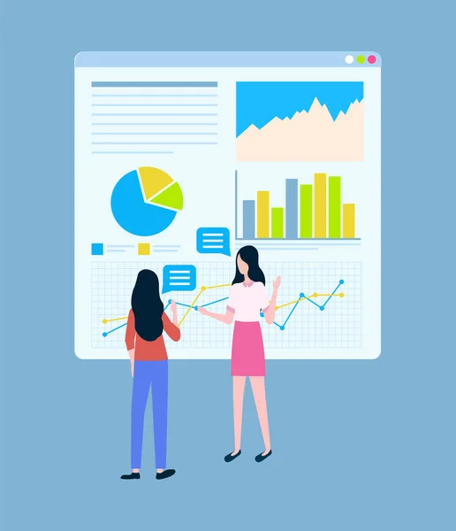 Estatísticas de Negócios Charts, Empreendedores Femininos —  Vetores de Stock