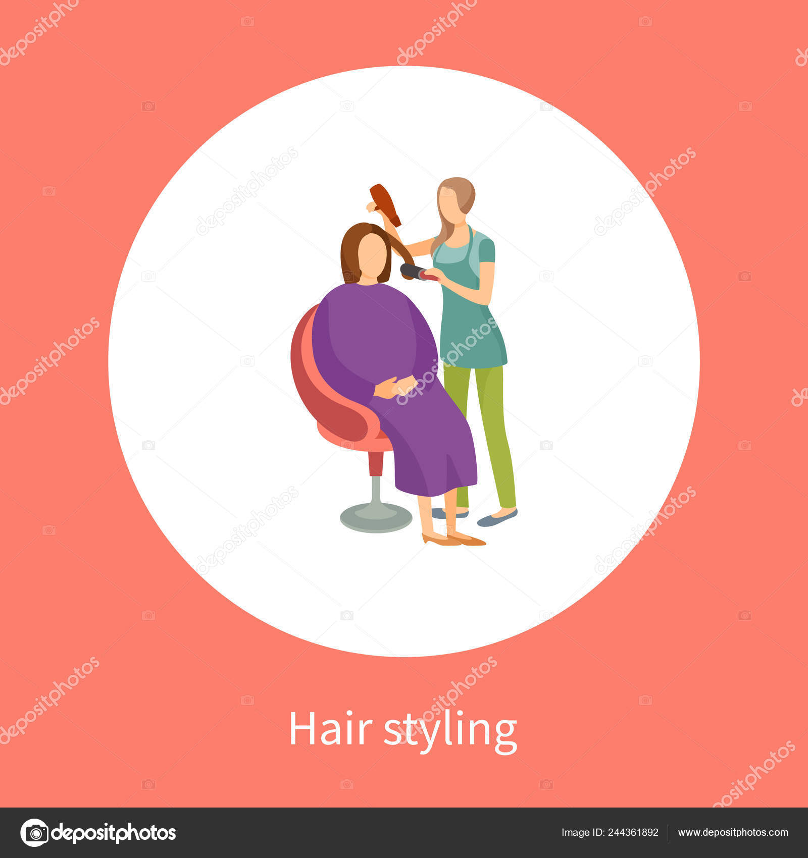 Hair Styling Poster Woman Sitting And Hairdresser Stock Vector