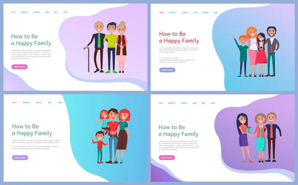 (Inggris) Happy Family Web, Parents and Children Vector - Stok Vektor