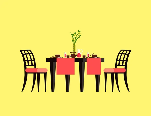 Table Servir avec Théière en céramique et tasses vecteur — Image vectorielle