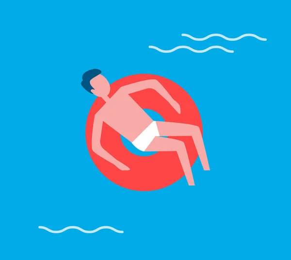 Mann schwimmt auf Wasser Rettungsleine Vektor Illustration — Stockvektor