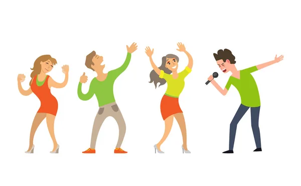Pessoas dançando, cantando personagem artista Vector — Vetor de Stock