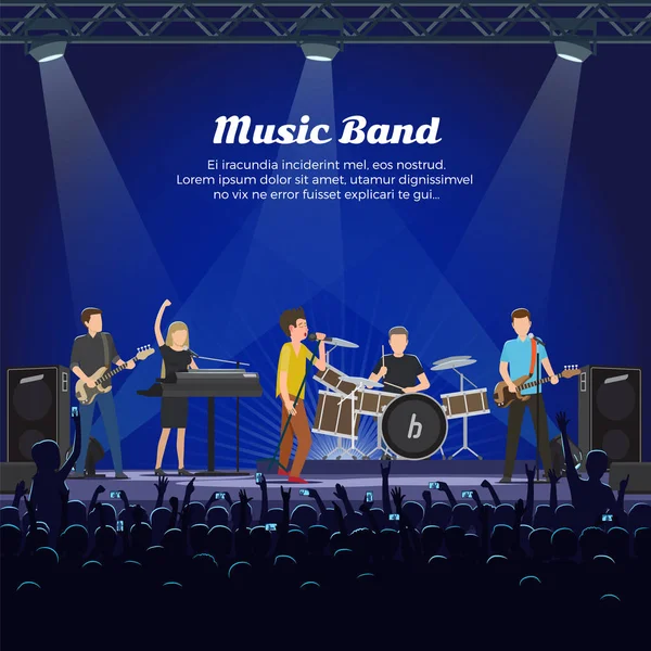 Concierto de banda de música Gente tocando en instrumentos — Vector de stock