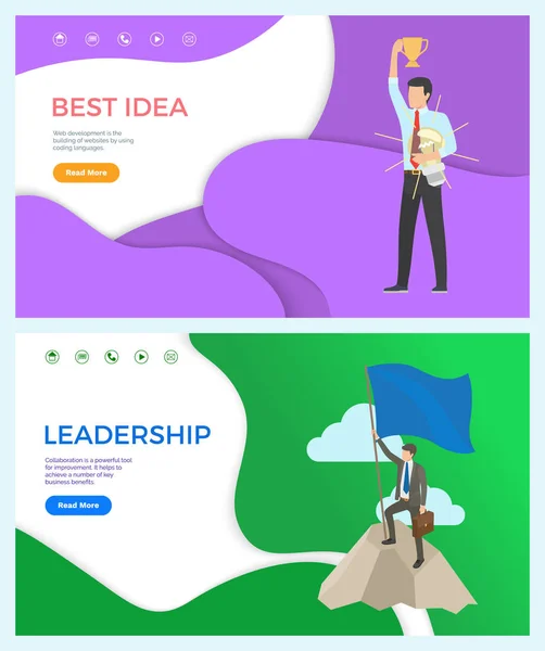 Beste Idee Webseite, Führung und Zusammenarbeit — Stockvektor