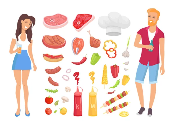 BBQ Barbecue vlees groenten Vector Illustratie — Stockvector