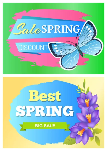 Reihe von Postern Schmetterling und Blume Frühlingsverkauf. — Stockvektor