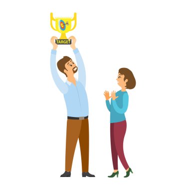 Kadın ve adam tutarak hedef Ödülü, altın kupa