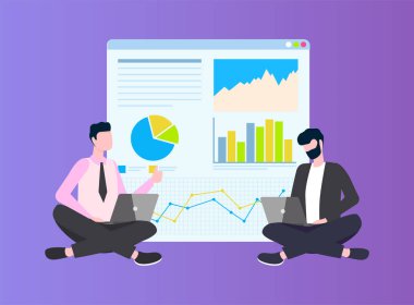 Masaüstü vektör diyagramı gösterilen Laptop ile erkekler