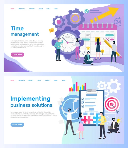 Time Management or Implementing Business Solutions — Stock Vector