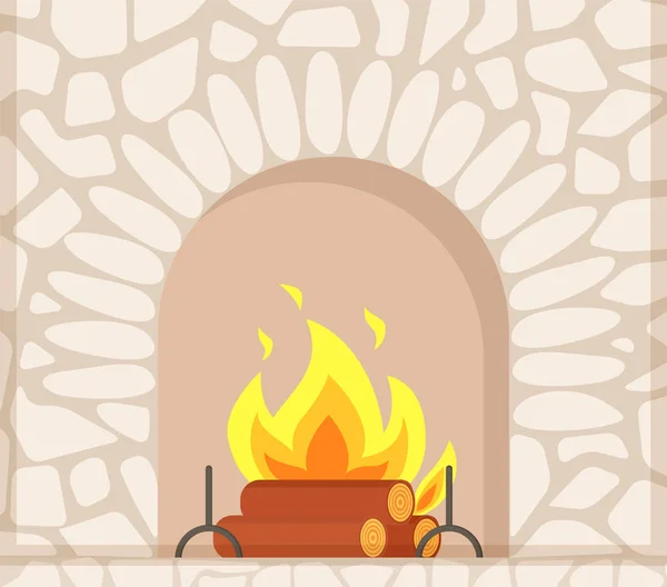 Lareira de pedra lareiras em chamas, fogueira de granito — Vetor de Stock
