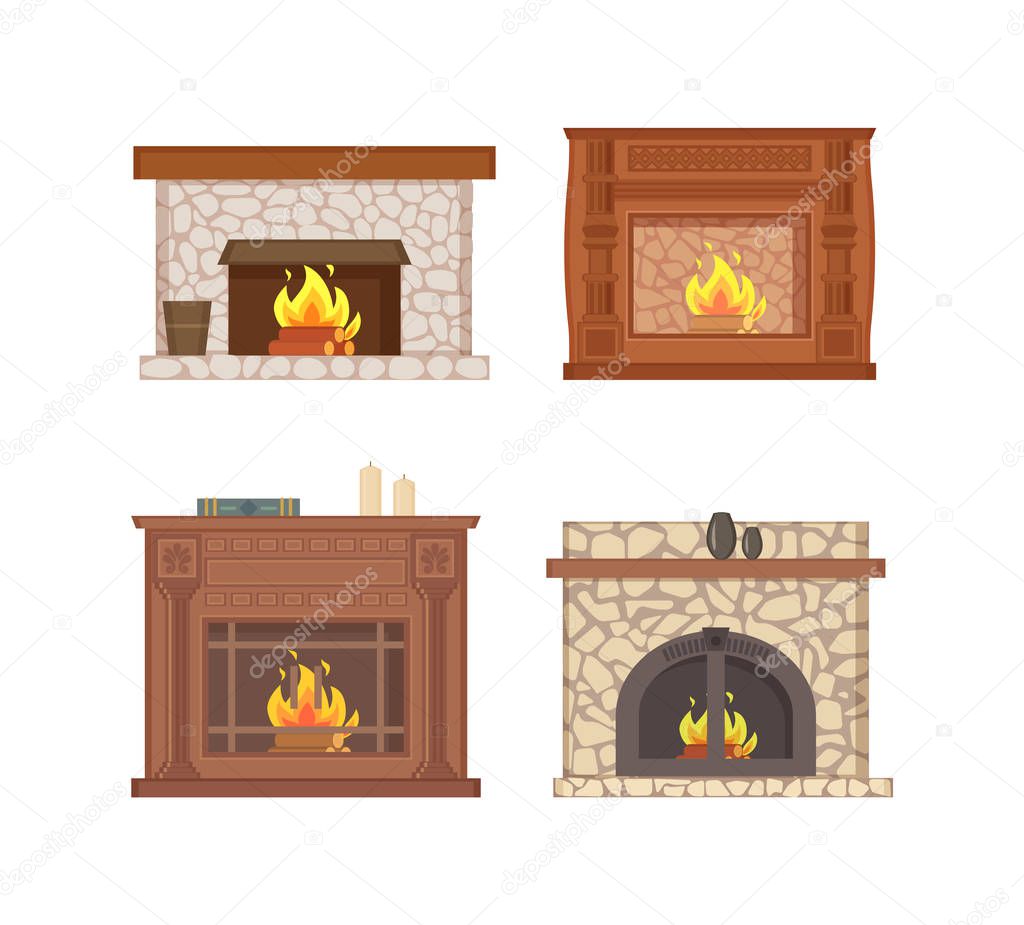 Fireplace with Bucket and Shelf for Vase Decor