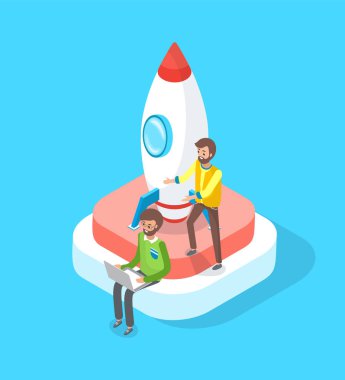 Roket başlatılması, halkı, ekip çalışması başlamak yukarıya