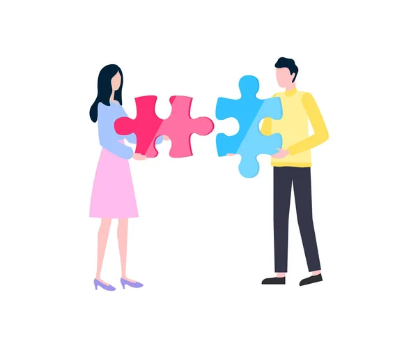 Teamwork with Connecting Parts of Puzzle Vector — Stock Vector