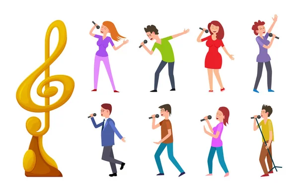 Music Award and People Singing, Singers Contest — Stock Vector