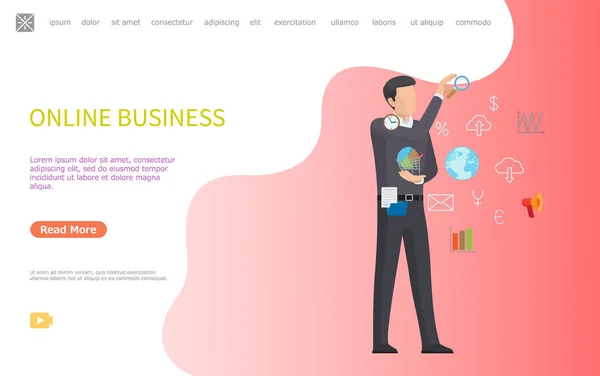 Online Business Web Poster, Ícones de Arte Homem e Linha — Vetor de Stock