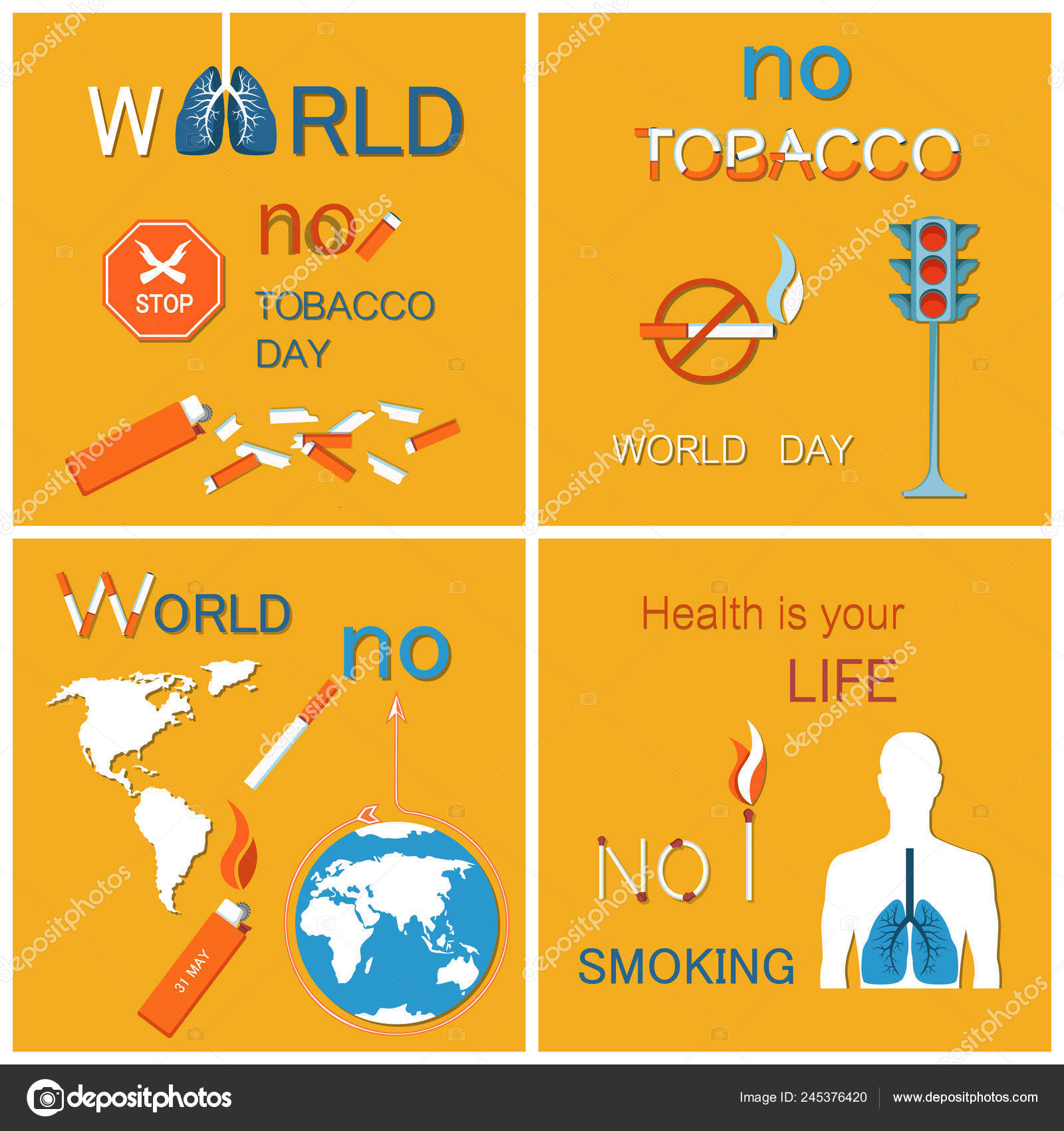 World no Tobacco Day Posters Set Globe Lungs Smoke — Stock ...