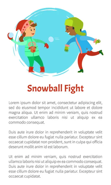 Snowball combatte bambini che giocano a neve all'aperto — Vettoriale Stock