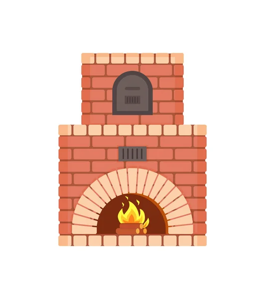 Fireplace with Fire Burning Inside Isolated Icon — Stock Vector