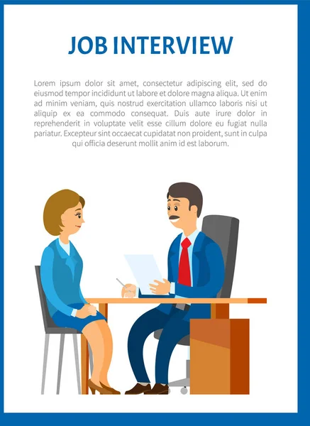 Job Interview Vector Poster. Boss Interviewing — Stock Vector