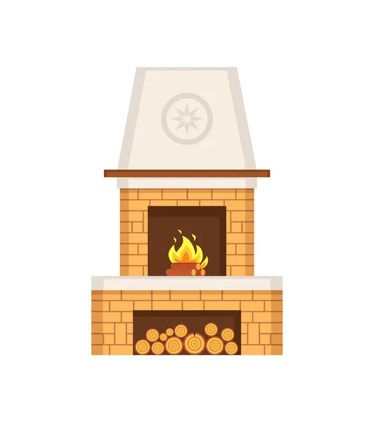 Fireplace Made of Brick Construction with Chimney — Stock Vector