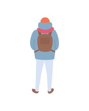 Geri izole sırt çantası vektör ile kişi ayakta