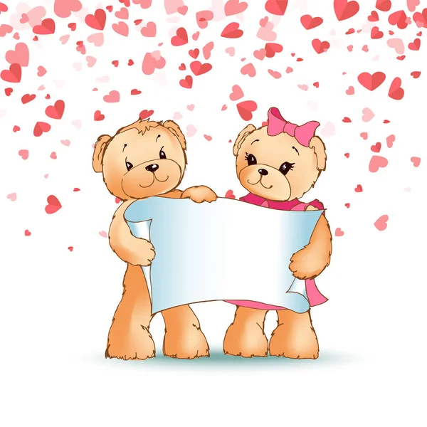 Glückliche Teddybären Familie hält Papierrolle — Stockvektor