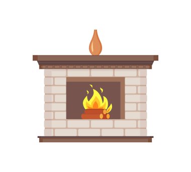 En iyi izole kutsal kişilerin resmi üstünde duran vazo ile şömine