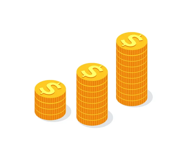 Gyllene mynt stackar dollartecken isolerade finansiering — Stock vektor