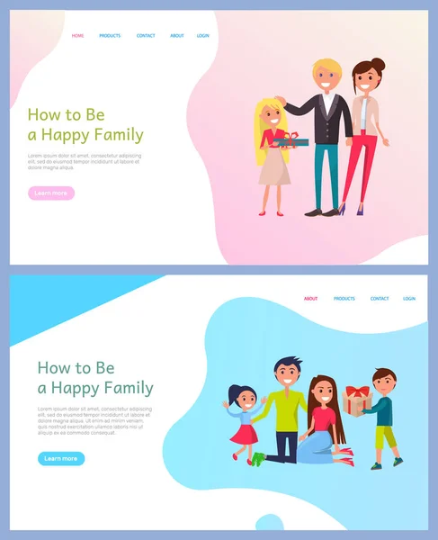 Jak být šťastný rodinný rodiče a děti Set — Stockový vektor