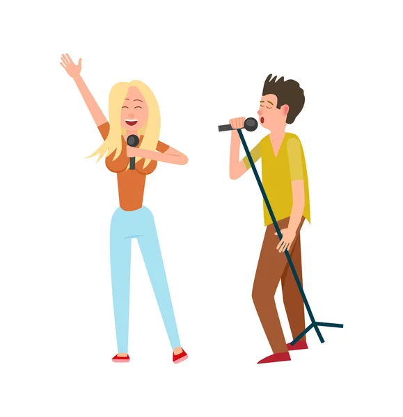 Мужчина и женщина, поющие вместе — стоковый вектор