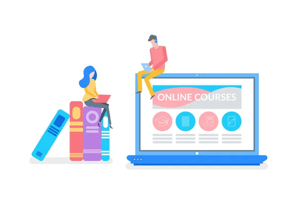 Online Courses Man and Woman Preparing for Exam — Stock Vector