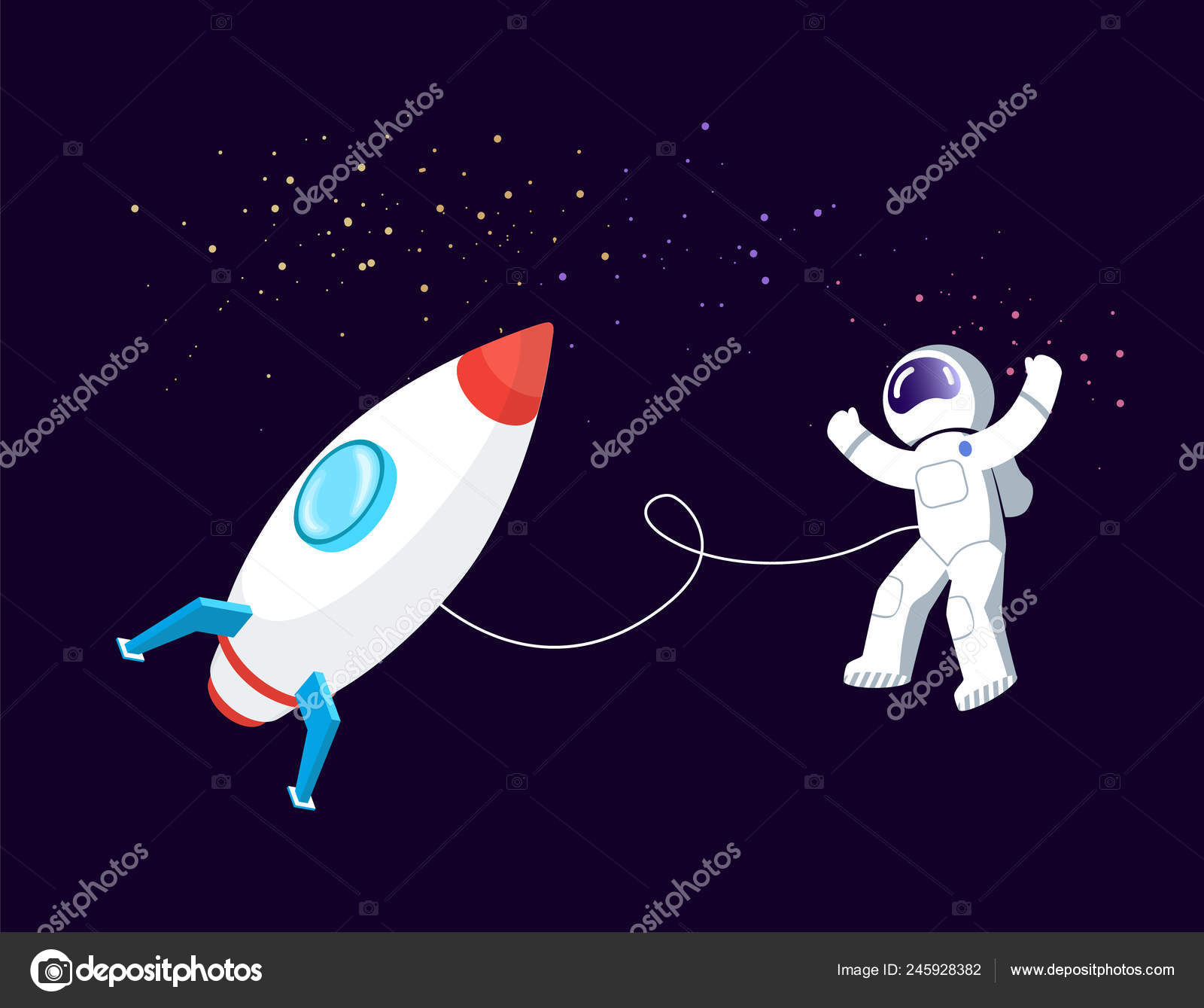 Enfant Heureux Explorant Dans L'espace Rocket Illustration de