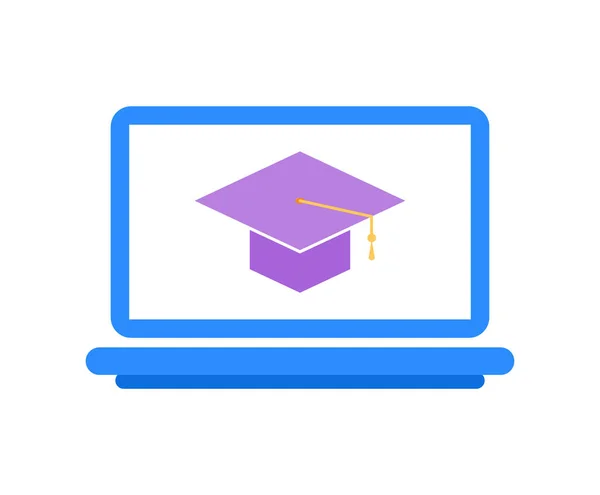 Online Education Digital Courses Laptop with Sign — Stock Vector