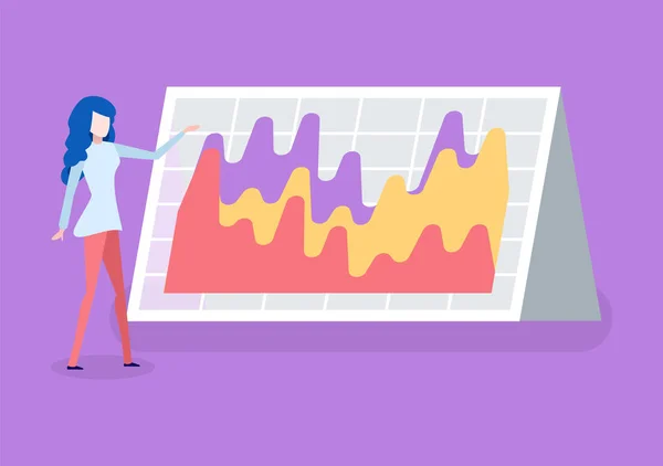 Kvinna och företagets grafiska, statistik eller analyser — Stock vektor