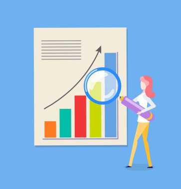 Kadın ve Büyüteç, grafik ok vektör yükselen ile