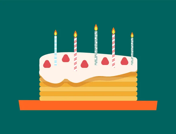 Sladký dort se svíčkami pečený k narozeninám Holiday — Stockový vektor