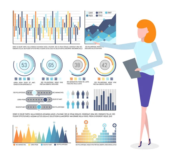 Infographics en statistieken, zakelijke grafieken — Stockvector