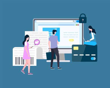 İnsanlar alışveriş Online adam ve kadın kullanıcılar Dükkanı