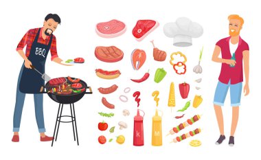Barbekü Barbekü sebzeler simgeler vektör çizim ayarla