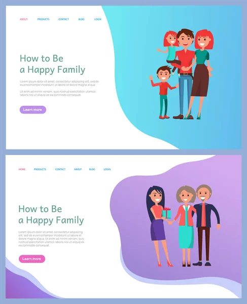 Cómo ser feliz Familia Padre y Madre Hijos — Vector de stock