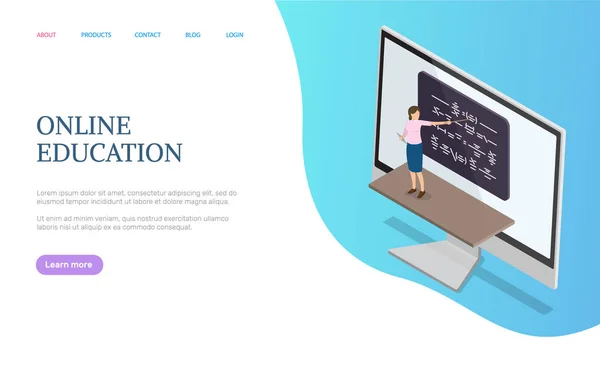 Online utbildning utbildning, lärare och skrivbord vektor — Stock vektor