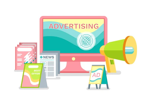 Advertising Online in Internet, Marketing Methods — Stock Vector
