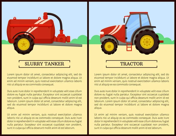Conjunto de máquinas agrícolas, Banner do vetor dos desenhos animados — Vetor de Stock