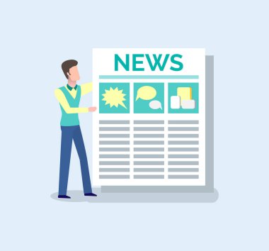 Gazete, dergi vektör okuma tutan adam