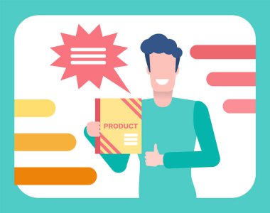 Ürün teşvik, kitap el Tv içinde tutan bir erkek